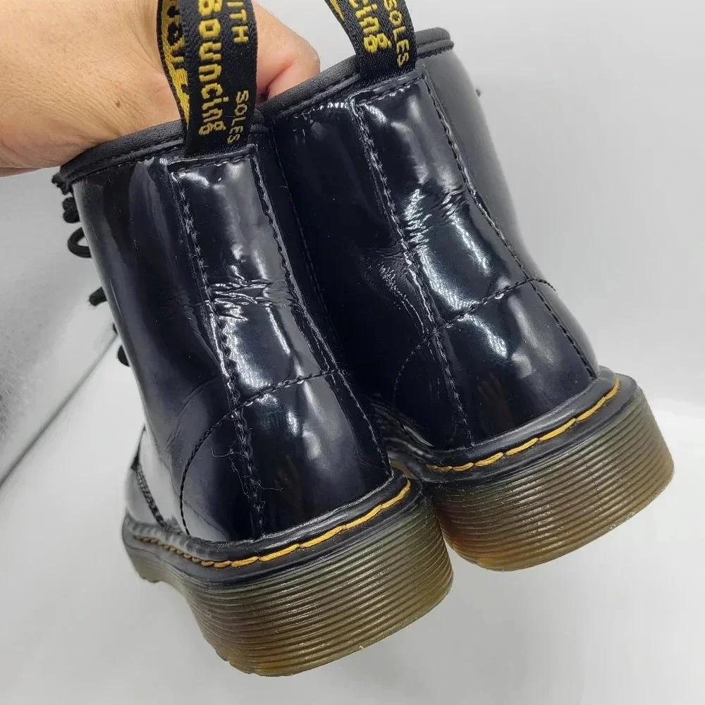 Dr. Martens Kids 1460 J Black Glossy Patent Leather Lace Up Ankle Boots US 12 - Picture 3 of 13